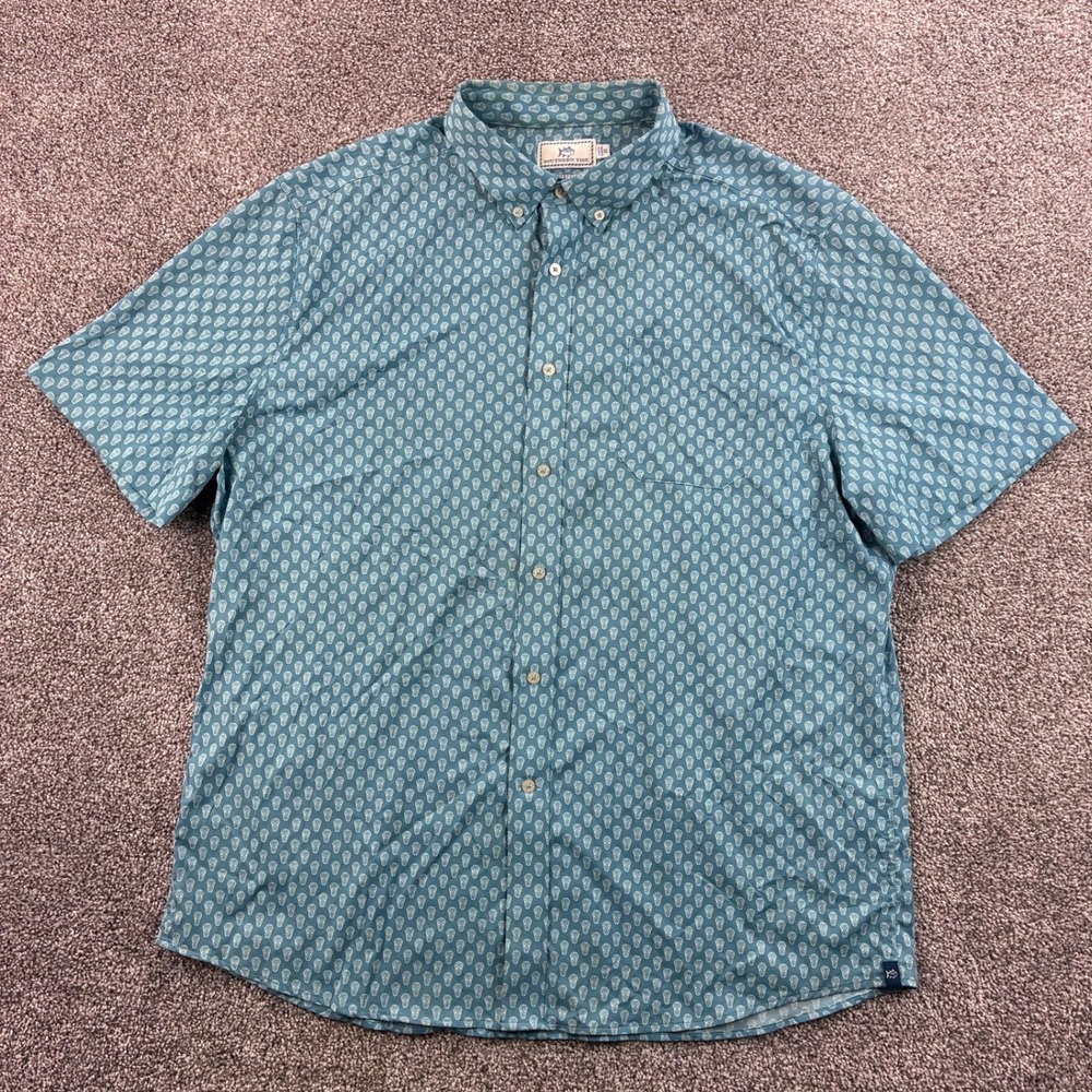 Southern Tide Intercoastal Shirt Mens XL Blue Nylon Blend Lacrosse Print